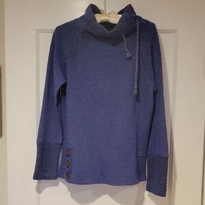 Prana Lucia Herringbone Sweater Turtleneck, Size Small, Blue